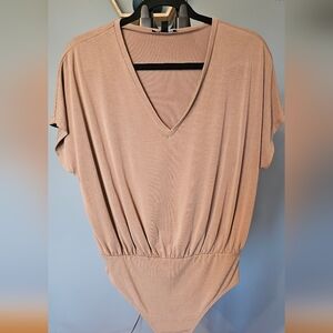 EXPRESS, SMALL, NWOT, light tan bodysuit V-neck top.